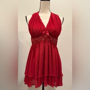 Halter Lace Negligee in Sexy Red. Size 2X.